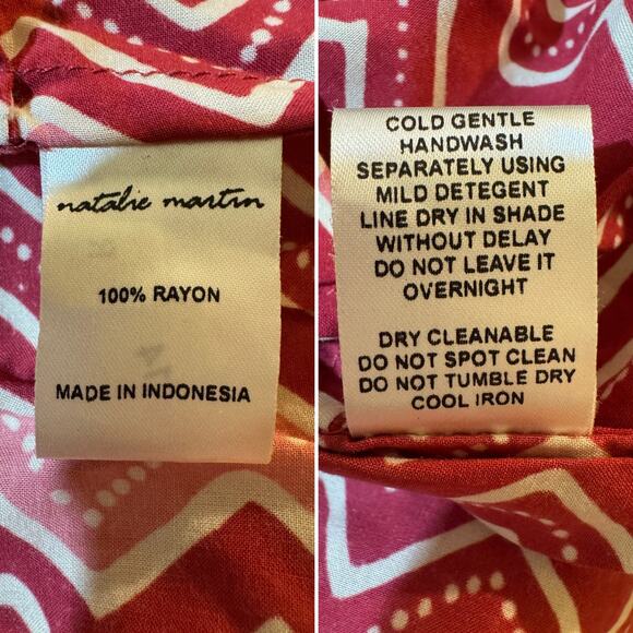 Natalie Martin Nico L/S Mini hand dyed batik wrap dress red pink size medium M - Picture 14 of 16